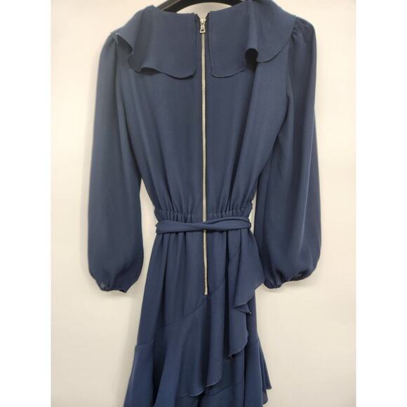 Alice + Olivia Kye V-Neck Ruffle Midi Dress Size 0 Navy #1C421 - Picture 8 of 12